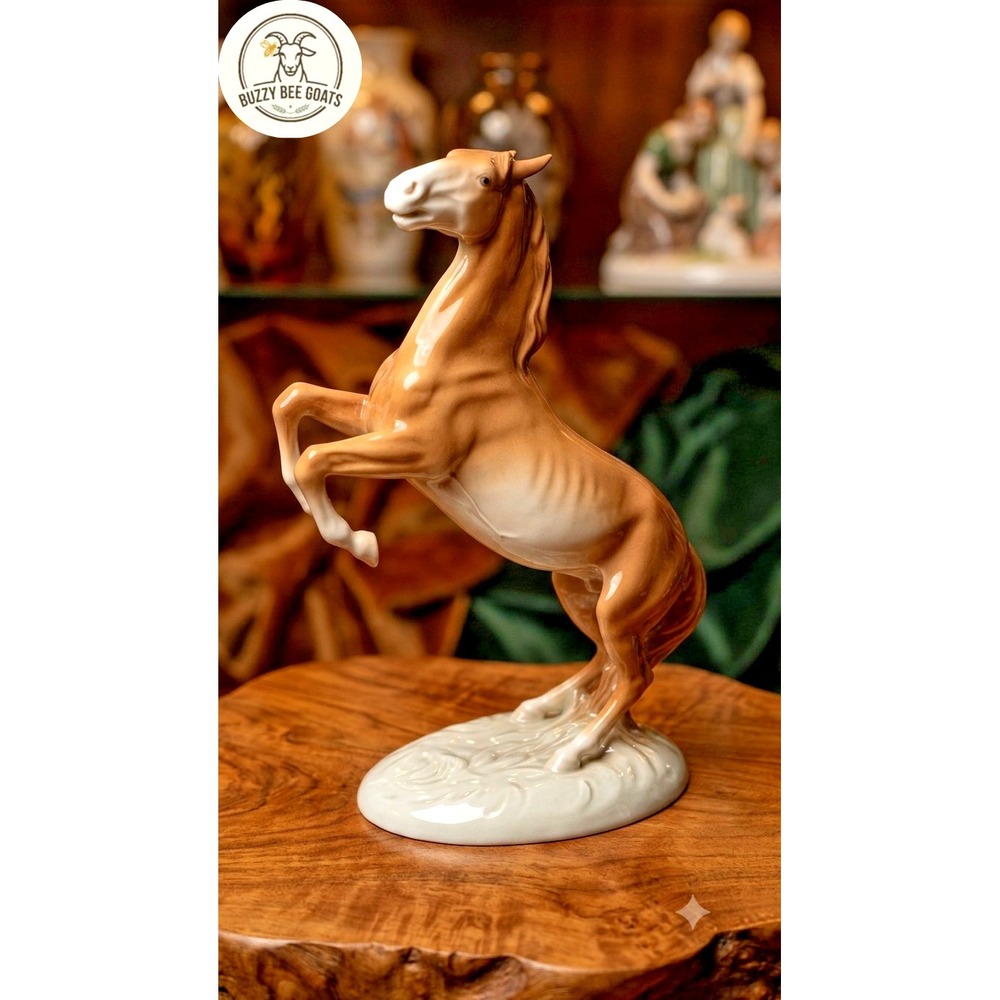 Porcelain Figurine, Royal DuxBohemia Rearing Horse Vintage 1960's